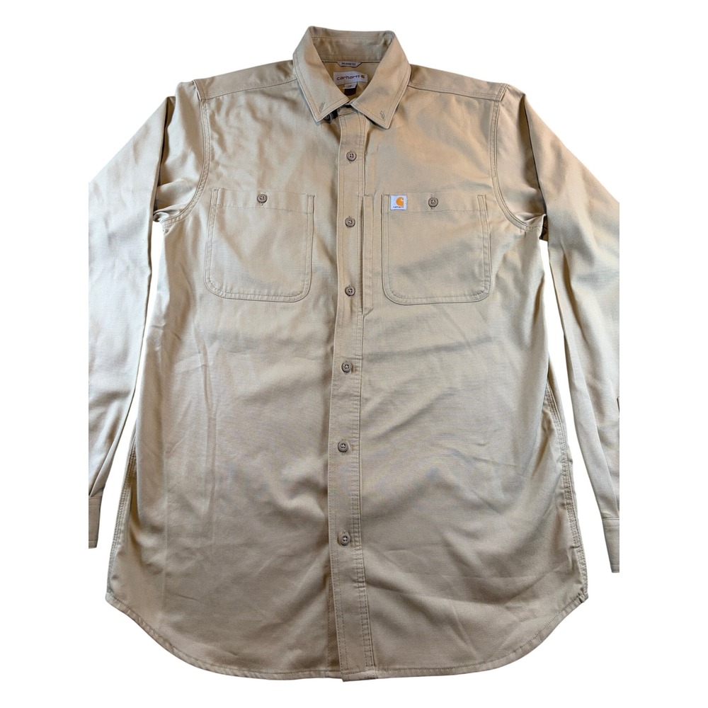 Carhartt Mens Tan Relaxed Fit Long Sleeve Button Down Work Shirt Medium Tall